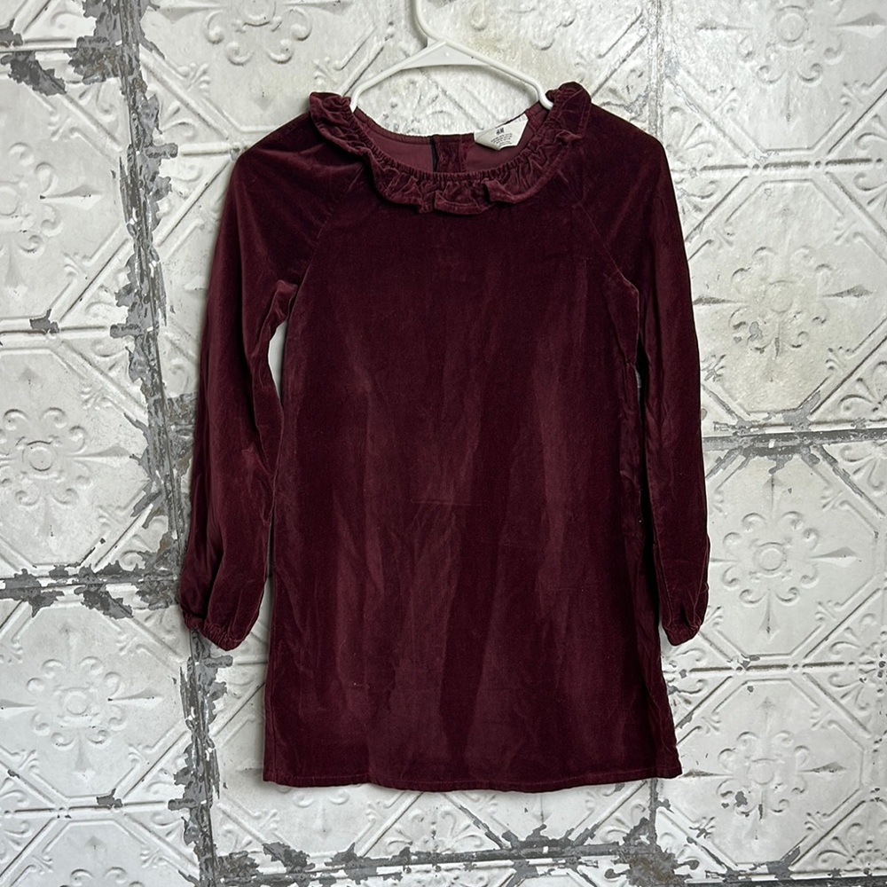 H&M Deep wine Velvet dress with Ruffle Detail